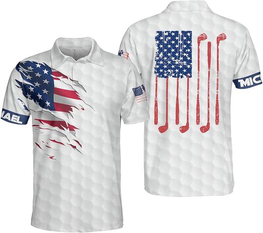 Golf Flag Polo Shirts Proud Patriotic American Flag Funny Polos Shirt for Men Women