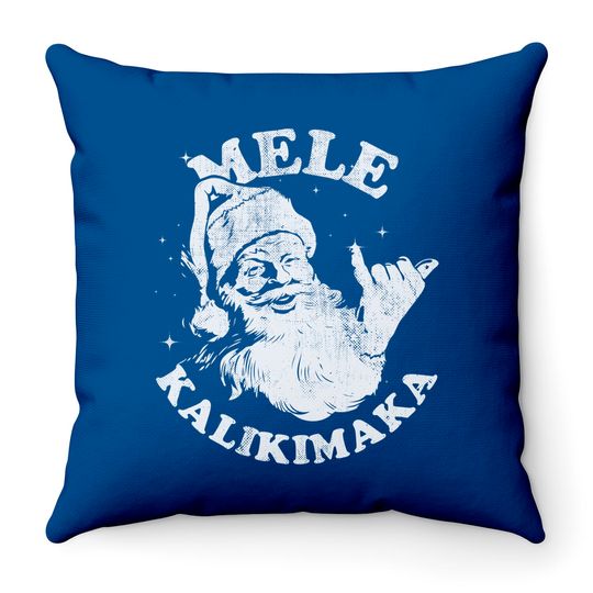 Retro Christmas Mele Kalikimaka Santa Shaka Hawaii Throw Pillow