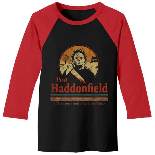 Visit Haddonfield New Halloween Michael Myers Mens Vintage Classic Baseball Tee