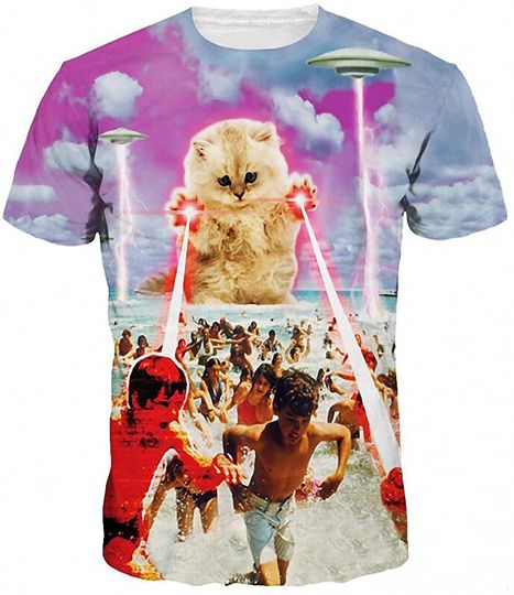 Unisex 3D T-Shirt Laser Terror Cat UFO Tees Tops