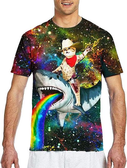 Moc.Deamiarr cat Riding Shark Shirt 3D Printed Summer Men's Youth Teen Boys T Shirts Cool Graphic Workout Tees Top