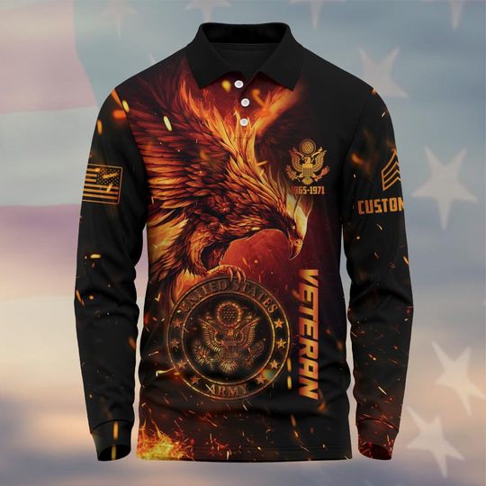 Men's Long Sleeve Polo Shirt - Customized U.S Veteran Proudly Served