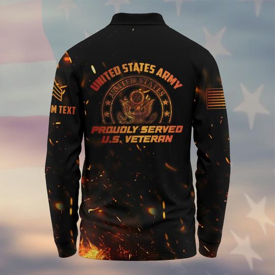 Men's Long Sleeve Polo Shirt - Customized U.S Veteran Proudly Served