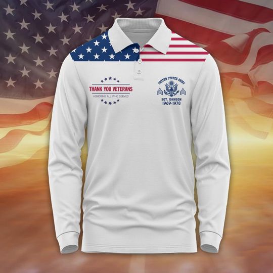Customized Thank You Veterans Men's Long Sleeve Polo Shirt