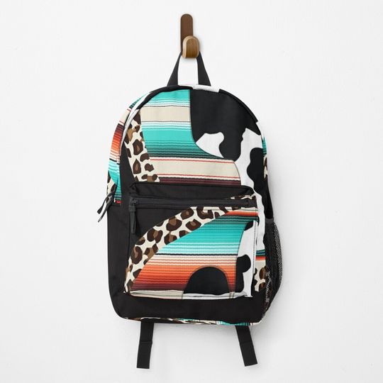 Funny Serape cow print Cactus Leopard print Turquoise Backpack