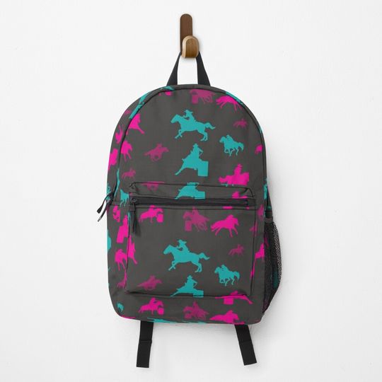 Pink & Turquoise Barrel Racing Horses Backpack