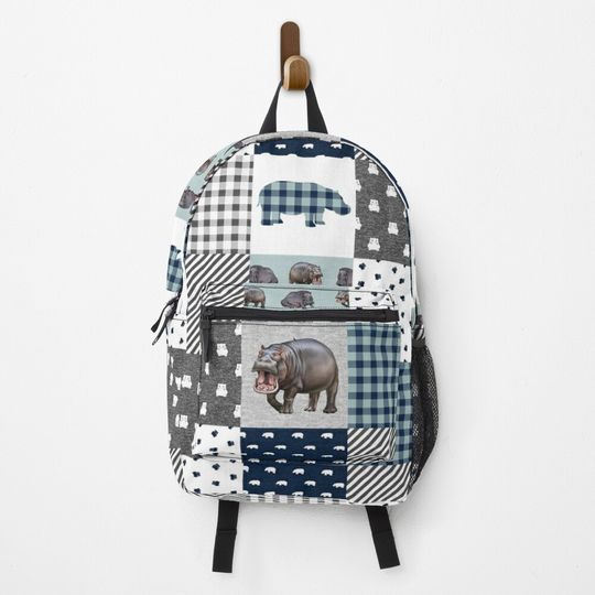 Hippo Animal Plaid  Backpack