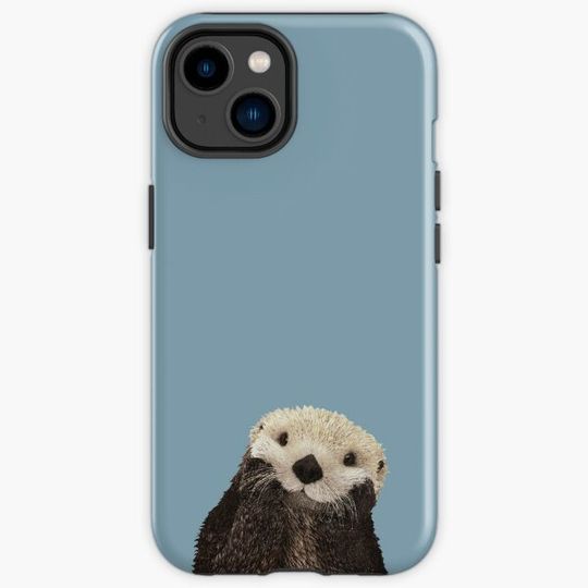 Cute Sea Otter on Steel Blue Solid. Minimalist. Coastal. Adorable Iphone Case
