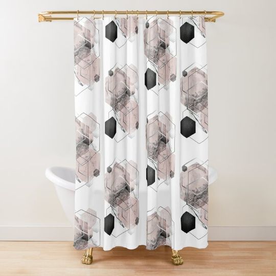 Blush and Grey Geometric Shower Curtain