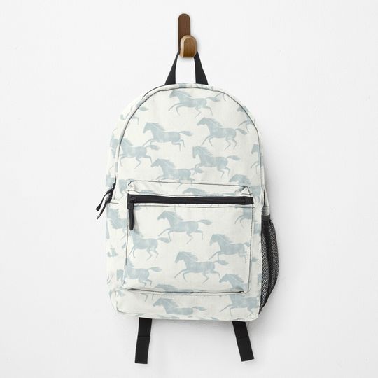 Stampeding Wild Horses - Light Blue on Cream Backpack