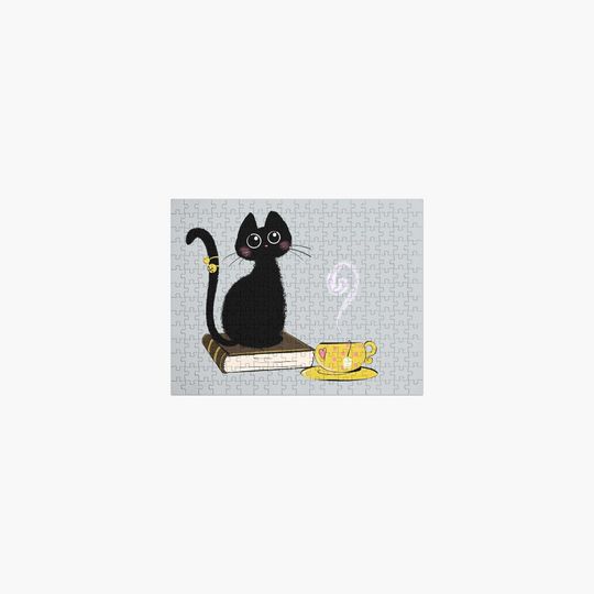 Little black cat And tea Jigsaw Puzzle