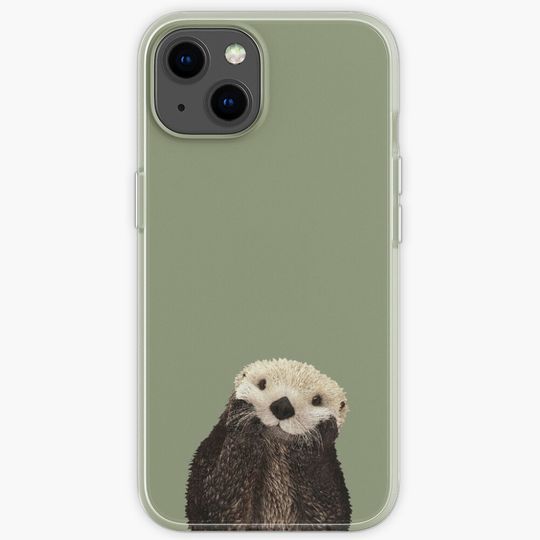 Cute Sea Otter on Sage Green Solid. Minimalist. Clean. Coastal. Adorable iPhone Case