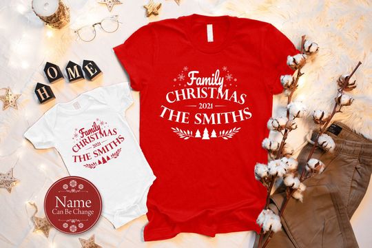 Personalized Christmas Family Custom Last Name Christmas Eve Matching T-Shirt