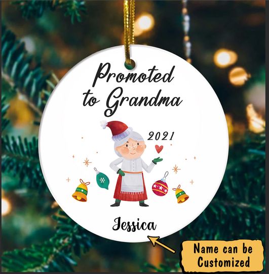 Promoted To Grandma Ceramic Circle Custom Ornament