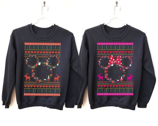 Disney Christmas Mickey Minnie Couple Matching Ugly Christmas Sweatshirts