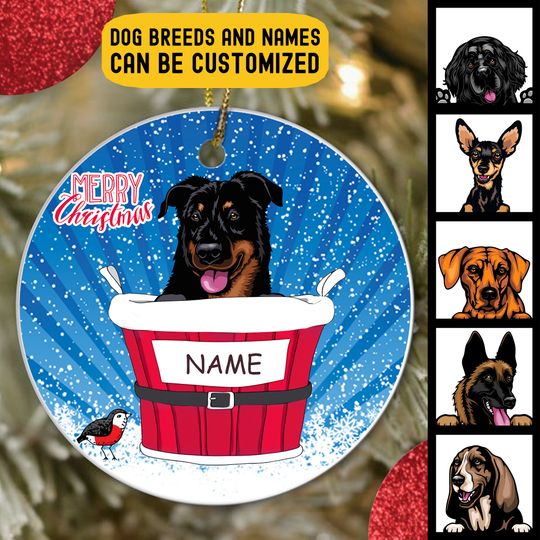 Merry Christmas Dog Personalized Ceramic Circle Ornament