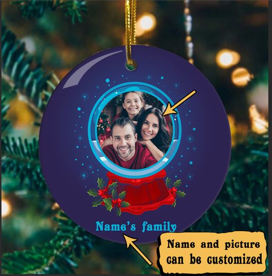 Merry Christmas Personalized Photo Ceramic Circle Ornament