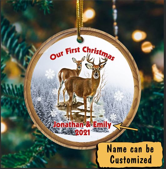 Our First Christmas Personalized Christmas Gift Ceramic Circle Ornament