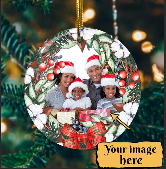Personalized Family Holiday Christmas Wreath Ceramic Circle Custom Ornament