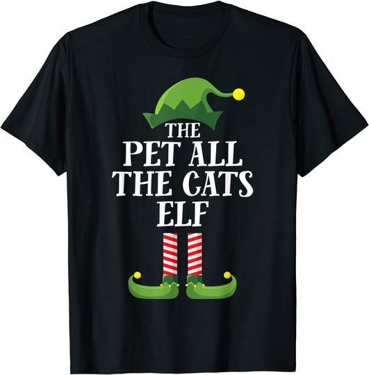 Pet All The Cats Elf Matching Family Group Christmas Pajama T-Shirt
