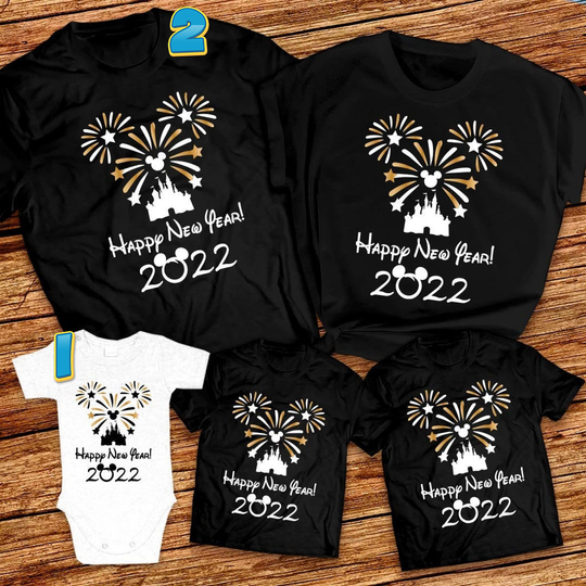 Happy New Year 2022, Disney New Year Mickey Fireworks Family Matching Custom T-Shirt