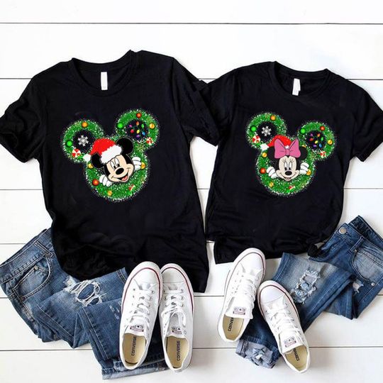 Mickey And Minnie Christmas Couple Family Matching T Shirt