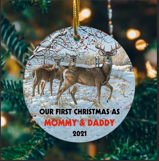 1st Christmas As Parents Newborn Gift 2021 Ceramic Circle Ornament