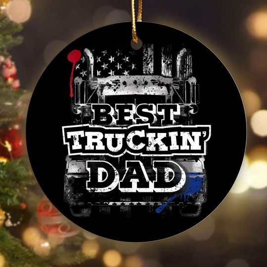 Best Trucker Dad Ceramic Circle Ornament