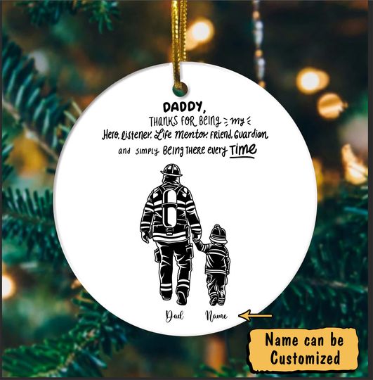 Christmas Firefighter Dad Thanks For Being My Hero Personalized Ceramic Circle Ornament