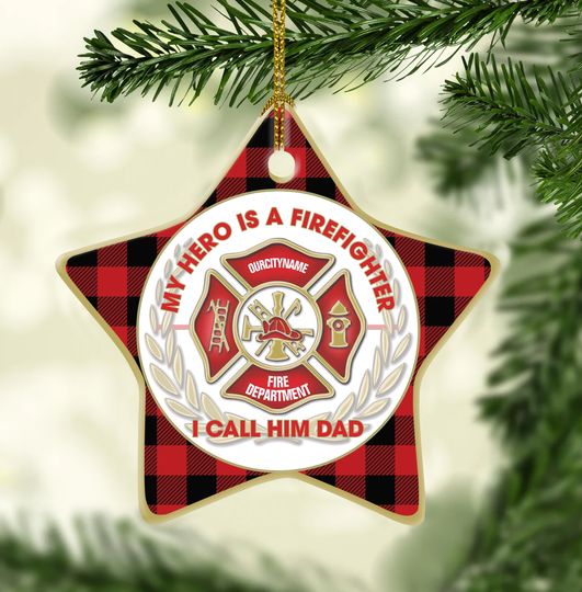 My Hero Is A Firefighter & I Call Him Dad  Ceramic Circle Ornament