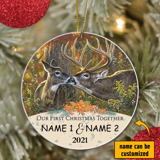 Our First Christmas Together 2021 Personalized Ceremic Circle Ornament