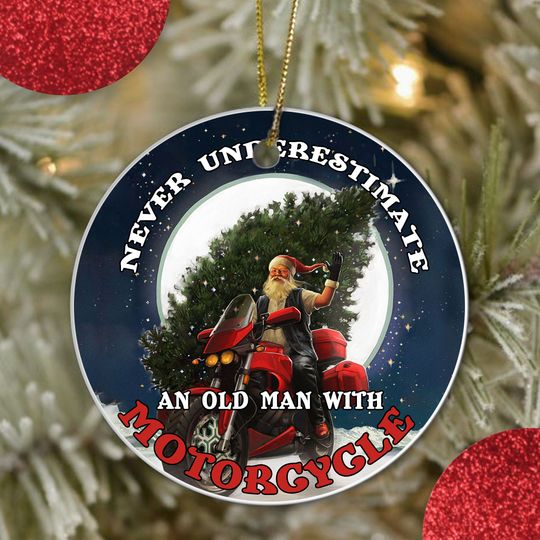 Never Underestimate An Old Man With Motorcycle Ceramic Circle Ornament