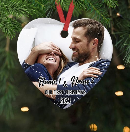 Our First Christmas Personalized Photo Ceramic Circle Ornament