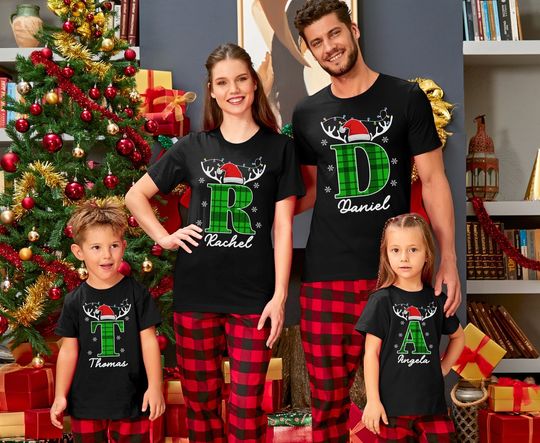 Monogrammed Family Christmas Pajamas Custom T Shirt