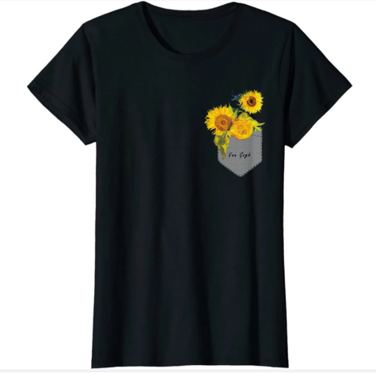 Womens Van Gogh Sunflowers Cute Yellow Flowers Pocket T-Shirt