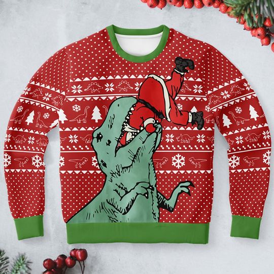 3D Ugly Christmas Dinosaur Sweater