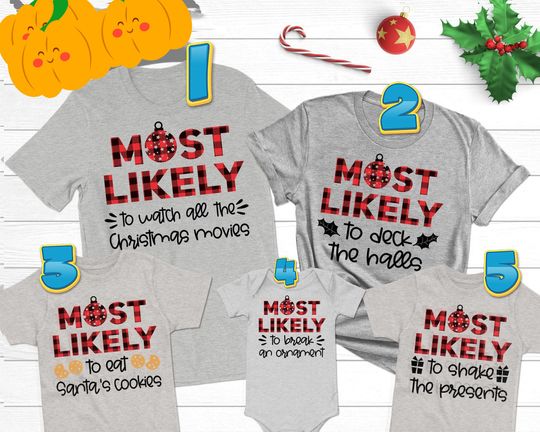 Most Likely To Superlative Buffalo Plaid Matching Family Christmas T Shirt