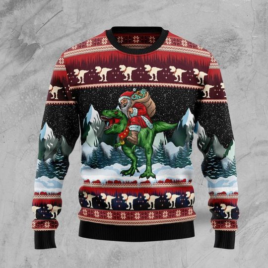 3D T-rex Santa Ugly Christmas Sweater