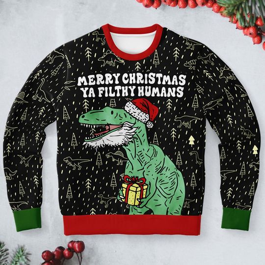 Merry Christmas Ya Fithy Humans 3D Ugly Christmas Sweaters