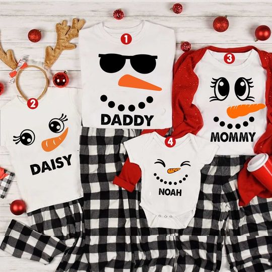 Personalized Snowman Matching Family Christmas T-Shirt