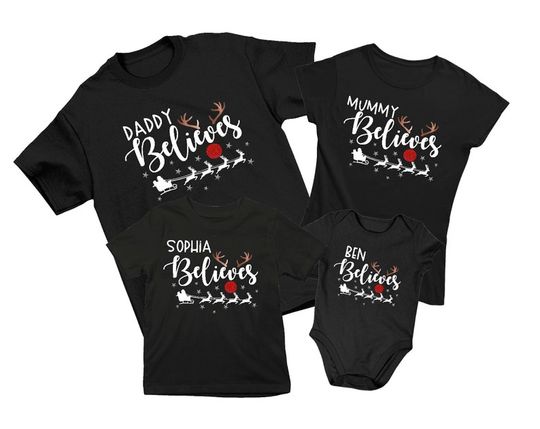 Personalised Family Christmas Believe T-Shirt