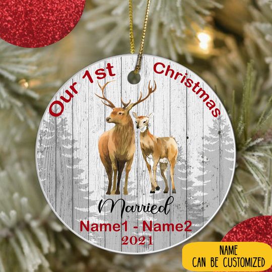 Our 1st Christmas Married 2021 Ceramic Circle Custom Ornament