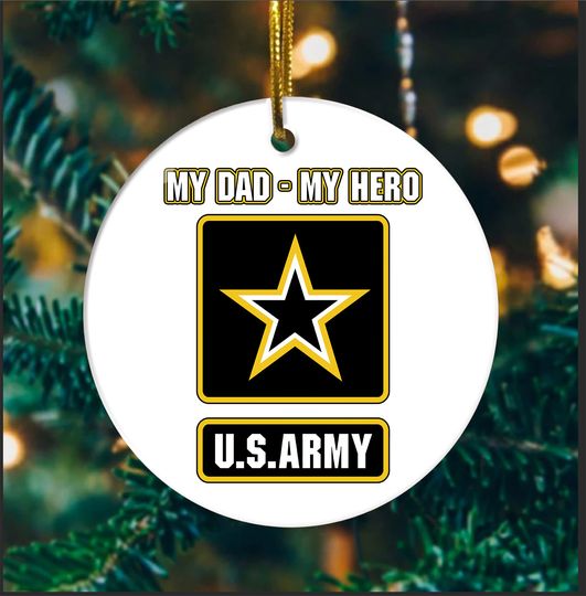 US Army My Dad My Hero Christmas Ceramic Circle Ornament