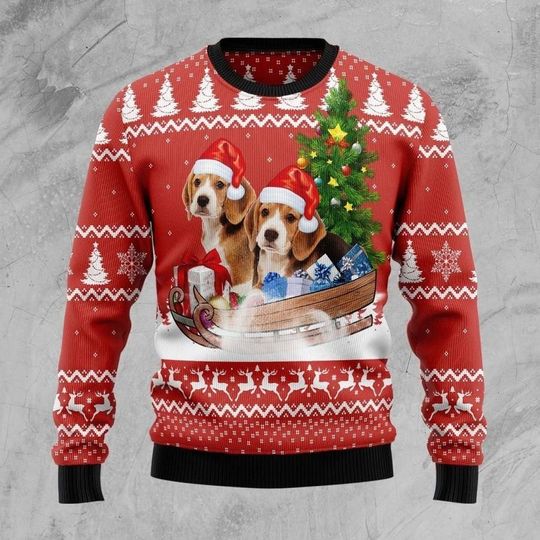Beagle Dashing 3D Ugly Christmas Sweatshirt