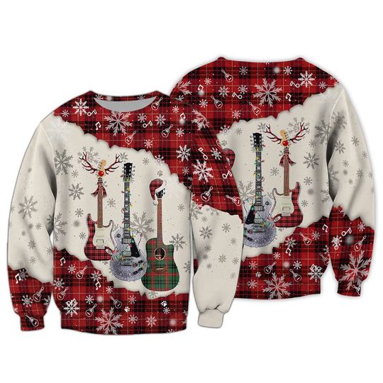 Guitar Christmas 3D Ugly Christmas Sweatshirt