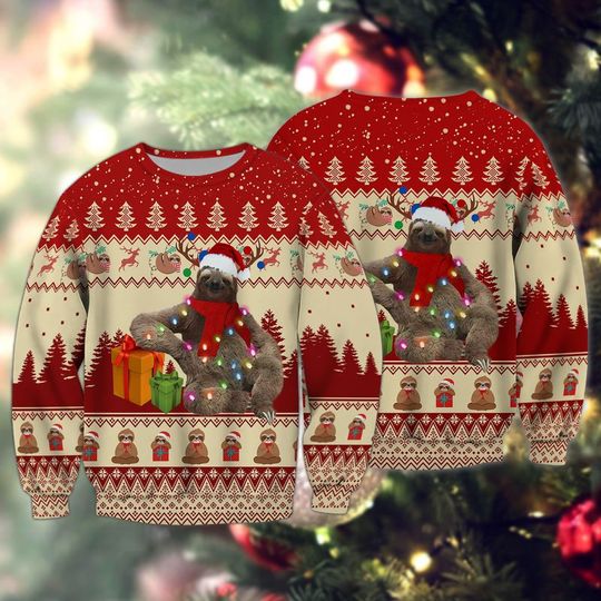 Sloth Merry Christmas 3D Ugly Christmas Sweatshirt