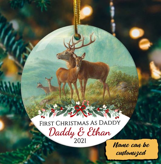 First Christmas As Daddy Personalized Ceramic Circle Ornament