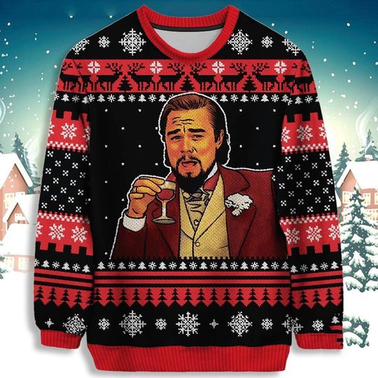 Laughing Leo Woolen Christmas Leonardo DiCaprio 3D Sweater