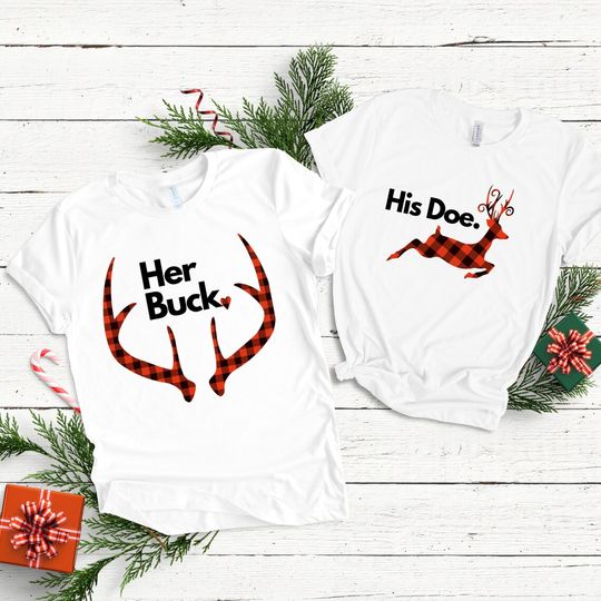 Matching Christmas Family Couple Holiday His Buck Her Doe Custom T-Shirt
