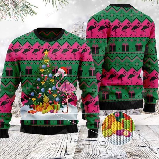 Flamingo Tree Ugly Christmas 3D Sweater